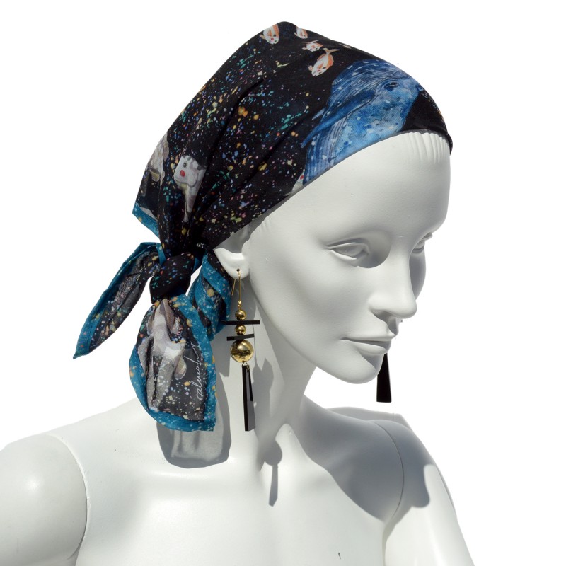 Black plexiglass long earrings San Fabrizzio and headscarf