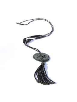 Kokoro Necklace, metal free, hand-knotted, black necklace, Two Bats