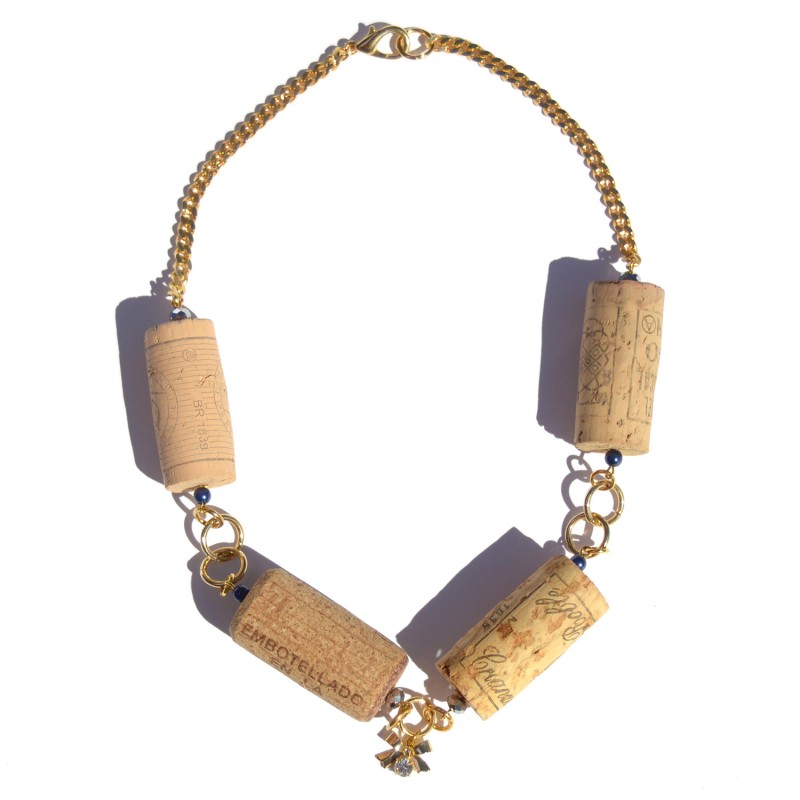 Necklace made with recycled corks and little bow
