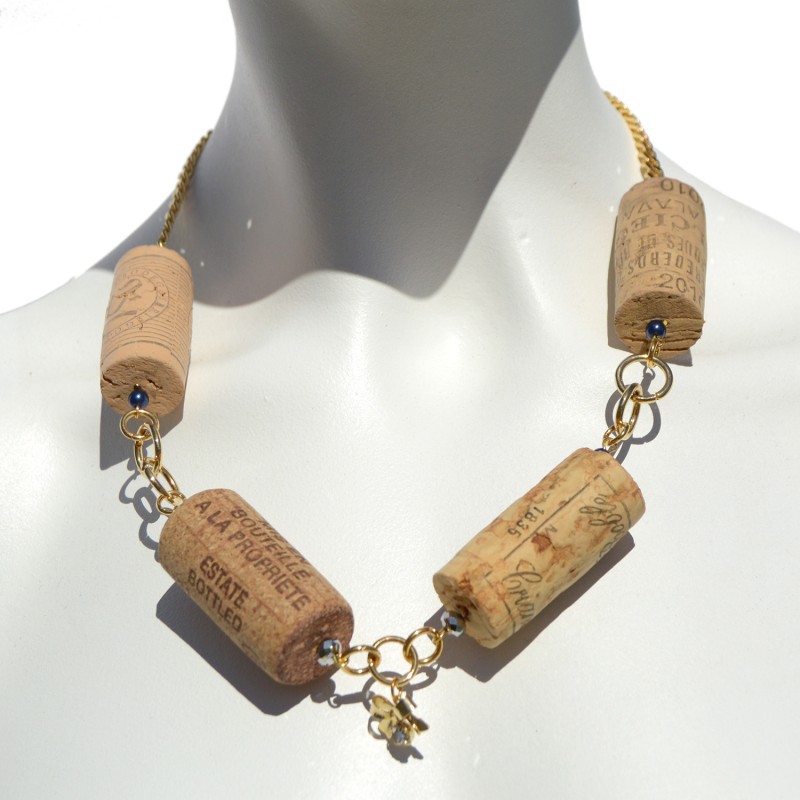 Necklace made with recycled corks and little bow
