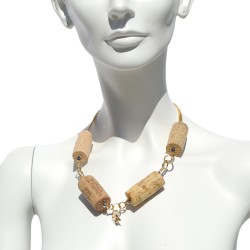 Necklace made with recycled corks and a little bow