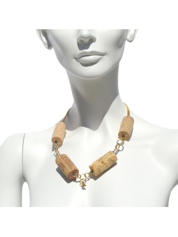 Necklace made with recycled corks and a little bow