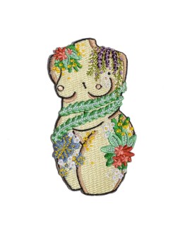 Flowered naked body heat adhesive embroidered patch