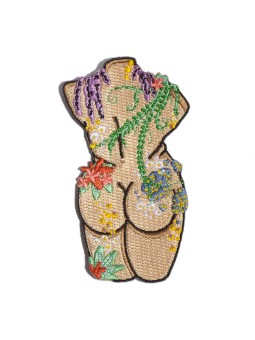 Flowered naked back heat adhesive embroidered patch