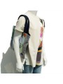 T-shirt in color beige with an insert of patchwork of different fabrics and bag