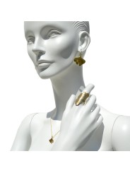 Colgante, pendientes y anillo bronce hoja Ginkgo biloba pequeño