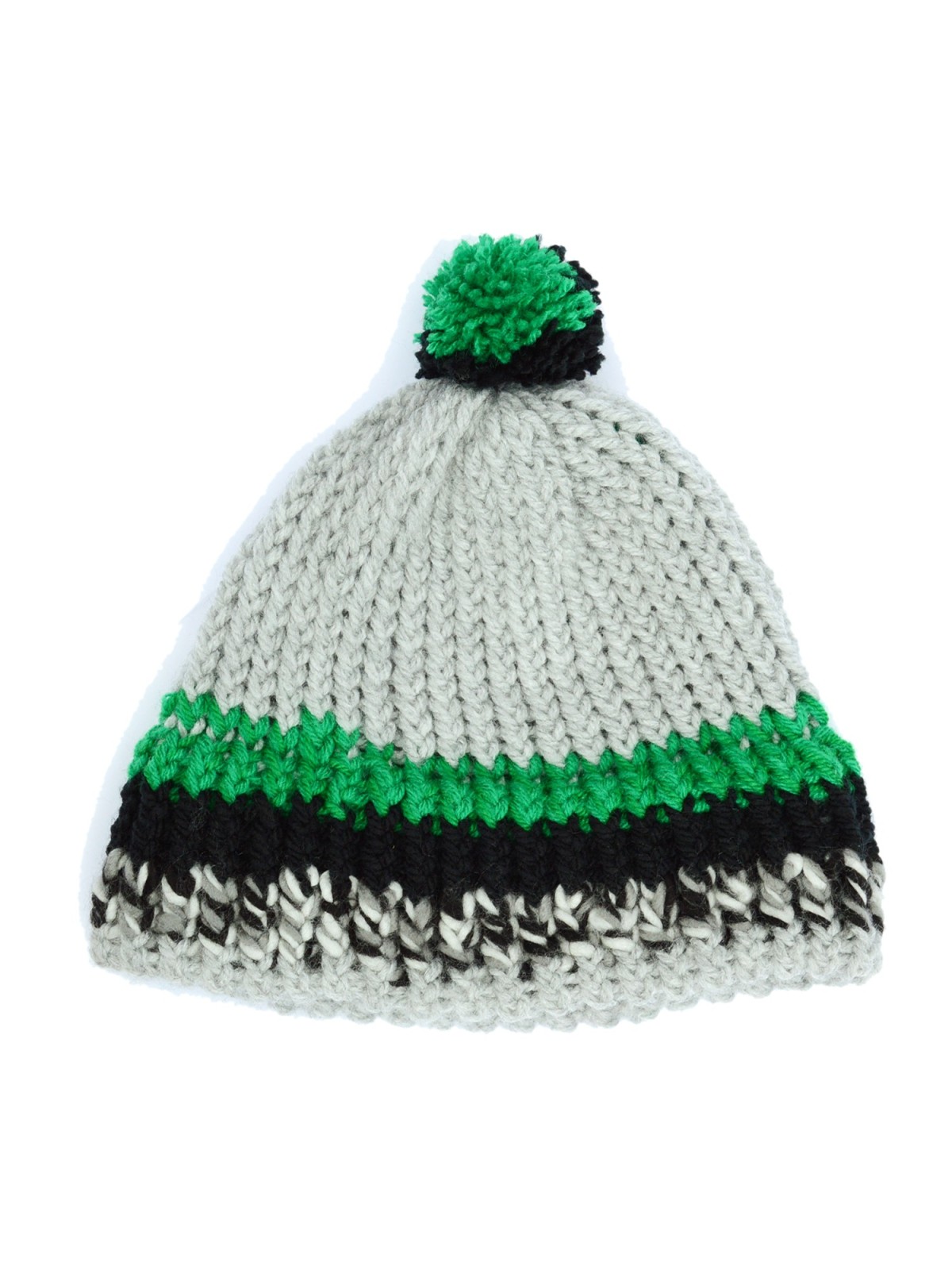 Grey Beanie Hat with Green details