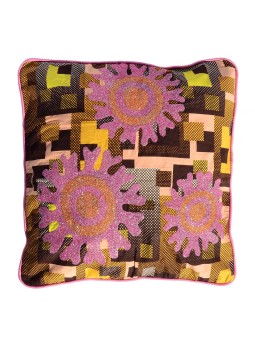 Funda de cojín en pagne con bordado en brillo