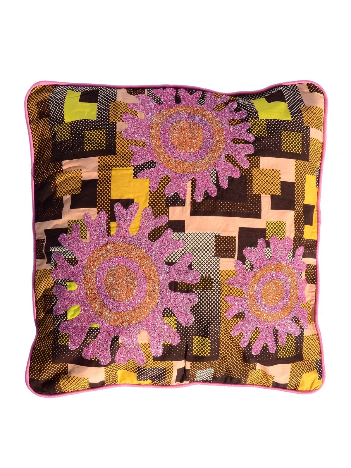 Funda de cojín en pagne con bordado en brillo