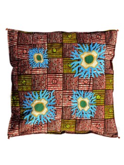 Funda de cojín en pagne con flores bordadas