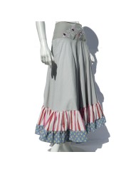 Striped skirt with embroidery, and ruffles on the bottom, made of 100% cotton from recycled garments