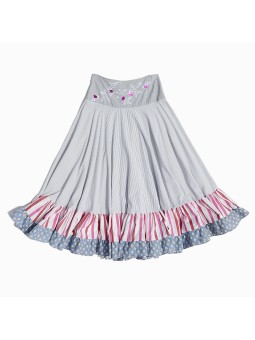 Striped skirt with embroidery, and ruffles on the bottom, made of 100% cotton from recycled garments