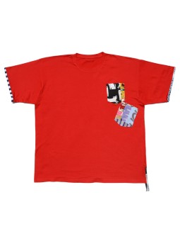 Camiseta roja manga corta con bolsillos de patchwork XXXL