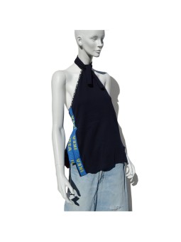 San Fabrizzio navy blue Top made in cotton and tied to the neck