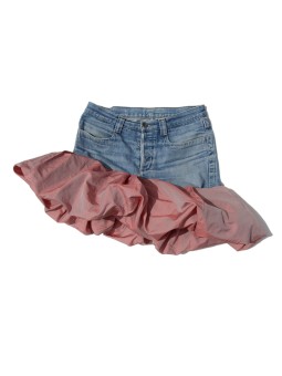 San Fabrizzio Upcycled denim skirt with a red skirt