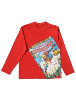Red long-sleeve T-shirt with Spiderman comic cover