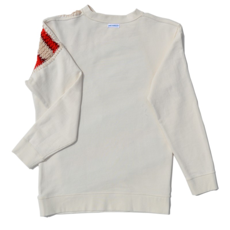 Cream Sweatshirt with frontal knit insert