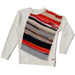 Cream Sweatshirt with frontal knit insert