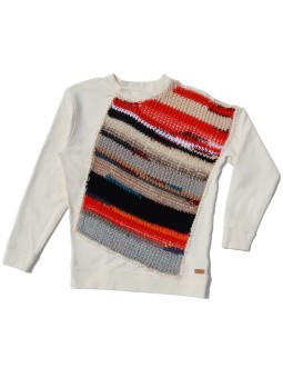 Cream Sweatshirt with frontal knit insert