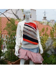 Cream Sweatshirt with frontal knit insert and upcycled skirt