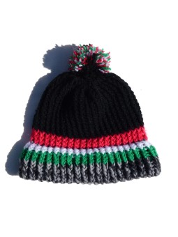 Black Beanie Hat with colored stripes