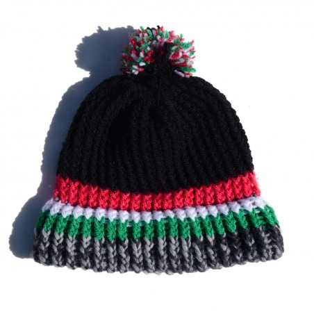 Black Beanie Hat with colored stripes