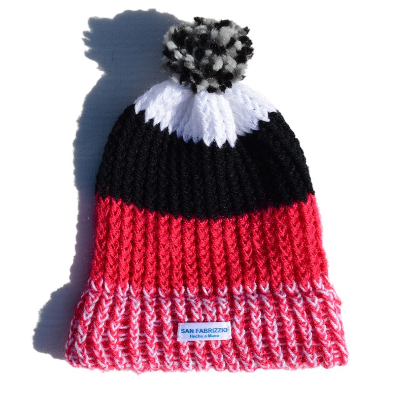White, Neon Pink and Black Beanie Hat