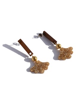 Pendientes madera y plexi dorado