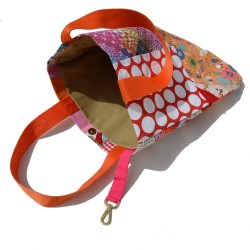 Bag made in Patchwork in bright shades of red, orange and pink