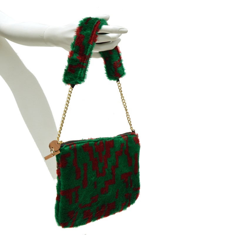 Green + Red furry bag