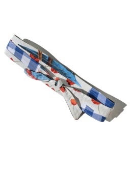 Belt - Sash Reversible, green, and printed poppies and vichy