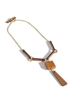 Collar de piezas de madera y cadena