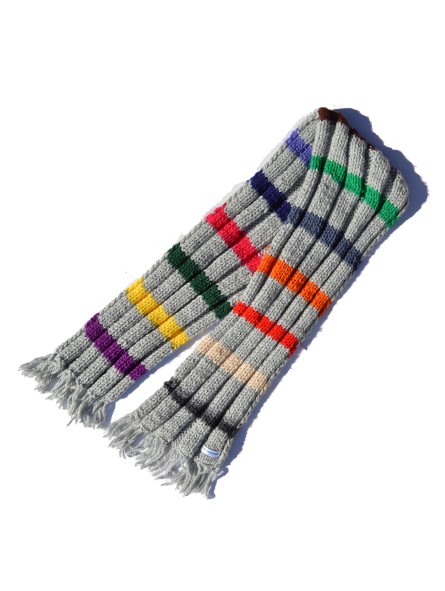 Handmade scarf, in Gray color with colored stripes