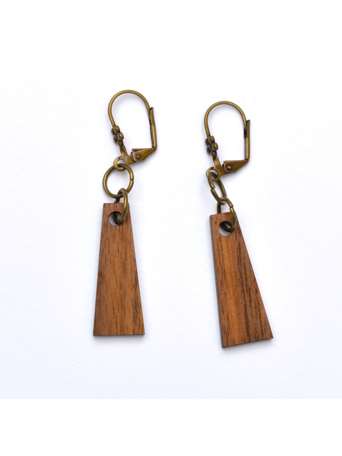 Copper gold earrings with Cherry wood trapeze