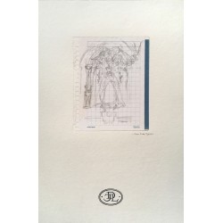 Drawing Virgin in Altar, made with pencil on gridded paper, mounted on 300 grams Canson Paper.