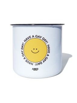 "Have a gay day" Enameled metal mug by Annie goes blue X San Fabrizzio
