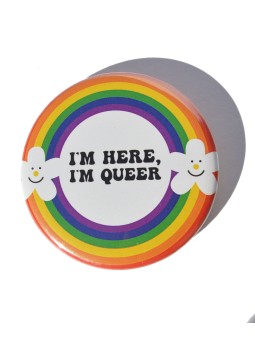 "I'm Here, I'm Queer" pin by Annie goes blue for San Fabrizzio