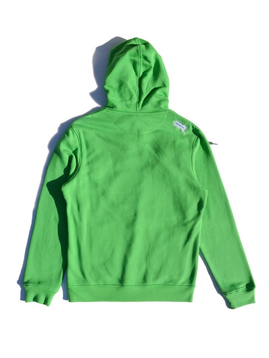 Sudadera verde con frontal de patchwork y transparencias