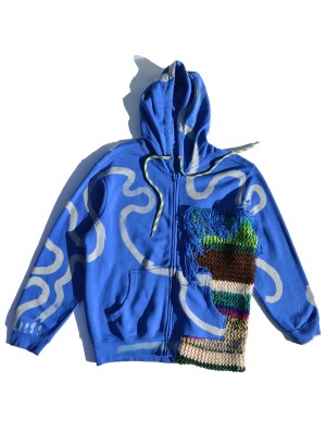 San Fabrizzio Blue sweatshirt with pockets and side in hand-knitted st