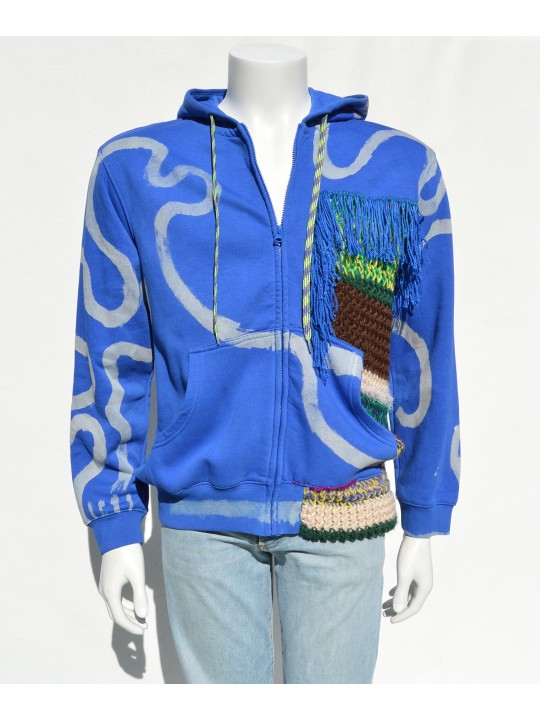 San Fabrizzio Blue sweatshirt with pockets and side in hand-knitted st