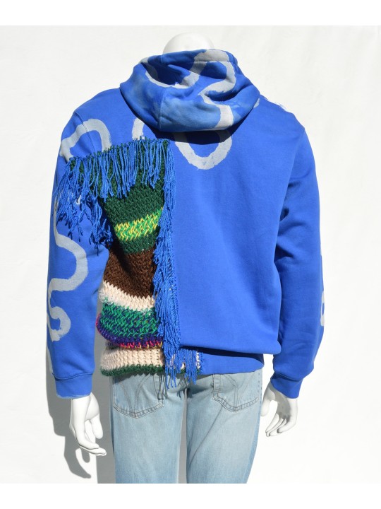 San Fabrizzio Blue sweatshirt with pockets and side in hand-knitted st