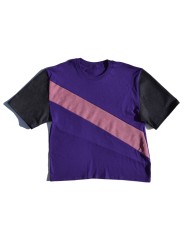 Camiseta morada con raya rosa y mangas denim de San Fabrizzio