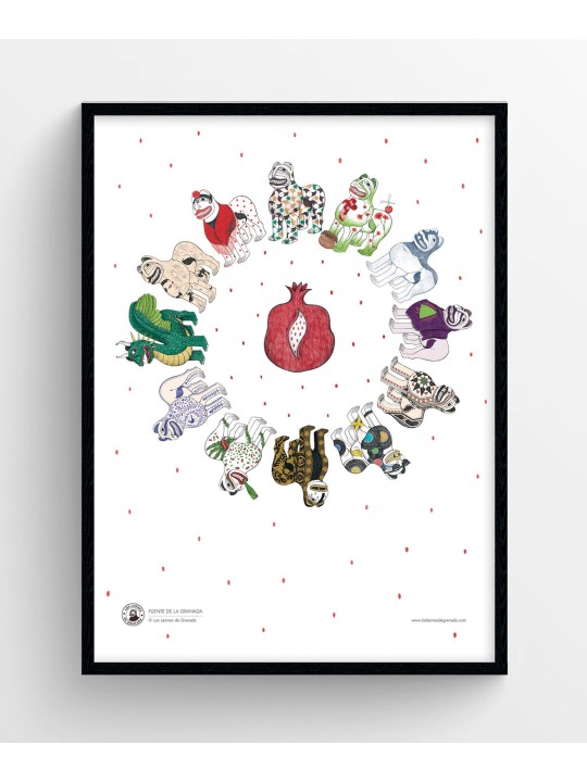 Lámina Fuente de la Granada de Los Leones de Granada