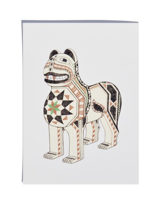 El León de Taracea tiene la piel decorada con los colores y los diseños típicos de la tradicional artesanía granadina.