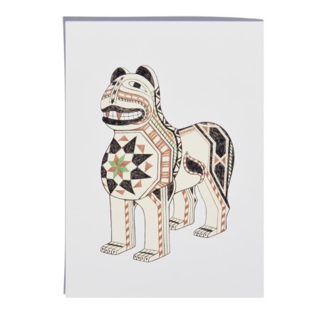 El León de Taracea tiene la piel decorada con los colores y los diseños típicos de la tradicional artesanía granadina.