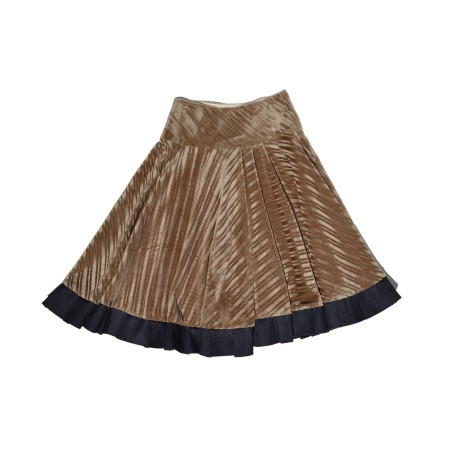 Beige cotton velvet skirt with a pleated denim hem, by San Fabrizzio.