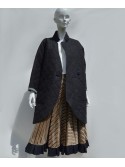 Beige cotton velvet skirt with a pleated denim hem, by San Fabrizzio.