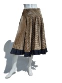 Beige cotton velvet skirt with a pleated denim hem, by San Fabrizzio.
