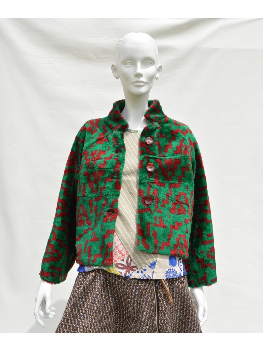 Chaqueta en peluche verde y rojo de San Fabrizzio