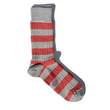 Miss Calcetín Coral-Light Gray Striped Low-Cut Wool Socks
